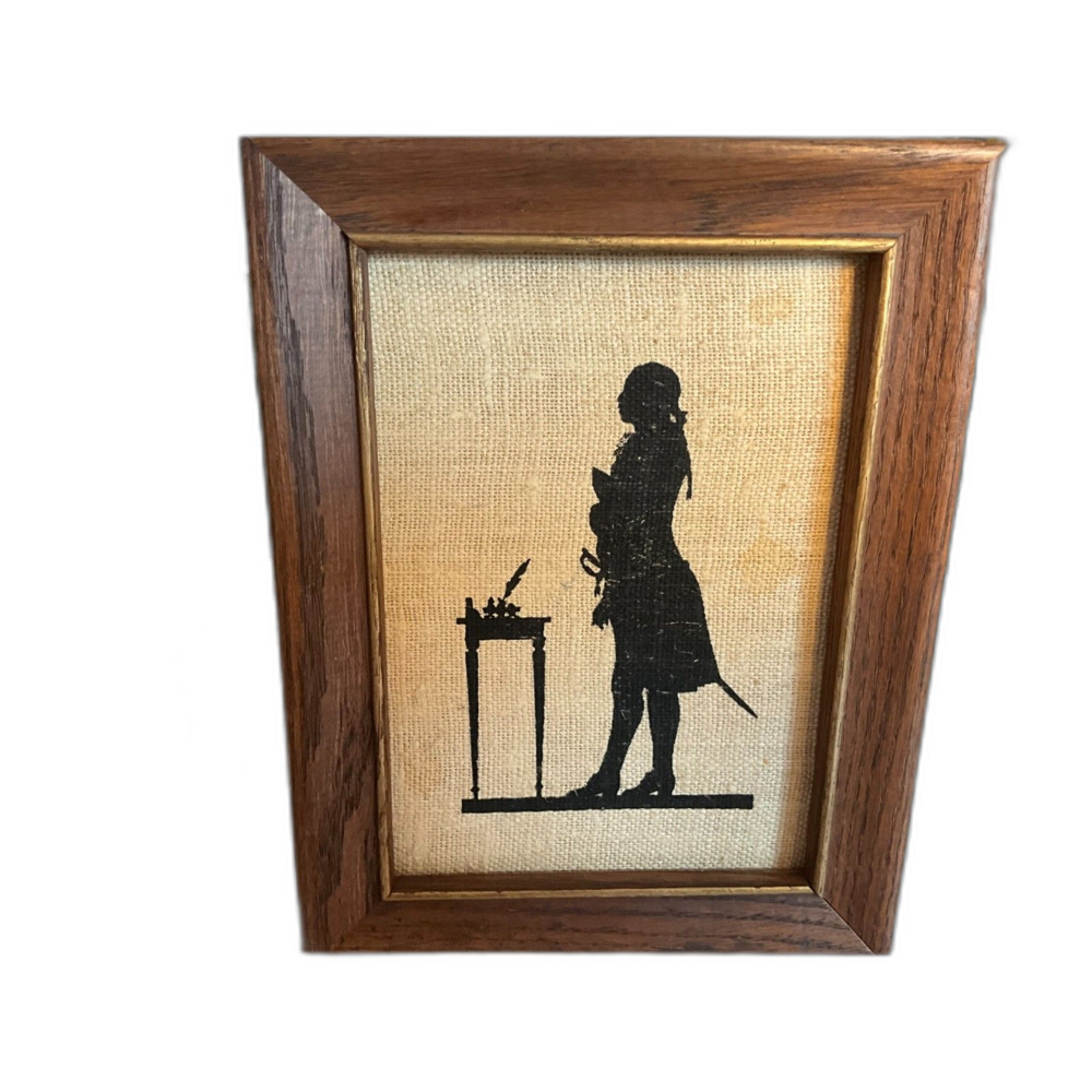 Vintage Kay Dee Handprints Silhouettes Linen art background framed must see - Picture 3 of 6